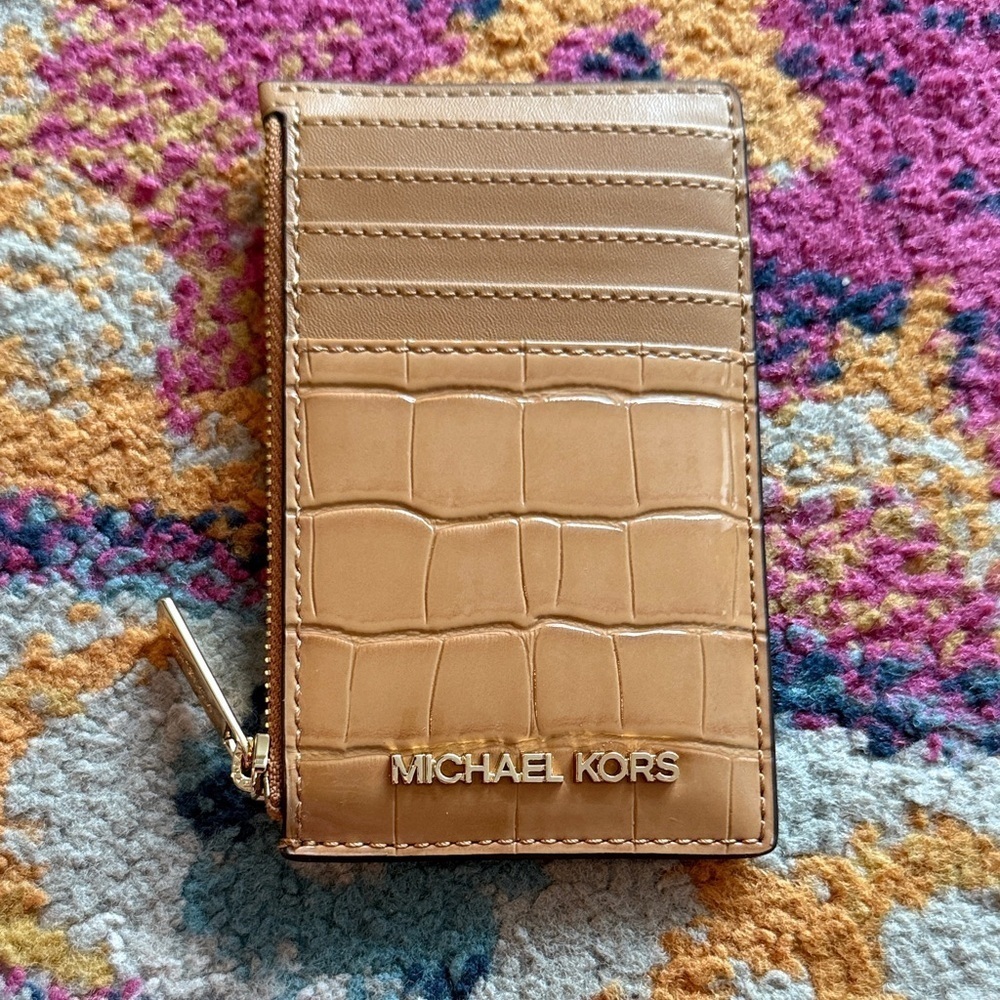 Michael Kors Camel Croc-Embossed Card Holder